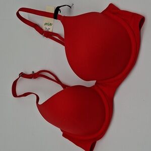 Aerie Real Sunnie Demi Push-Up Strappy Bra Holiday Red 32C